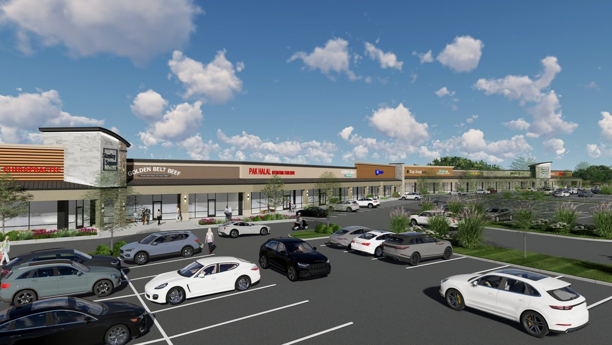 Architect's rendering of the redeveloped Stanley Square storefront facade, Overland Park, Kansas