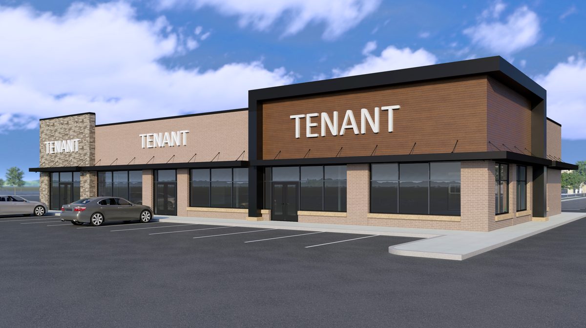 Conceptual render of a build-to-suit out-lot building at Stanley Square
